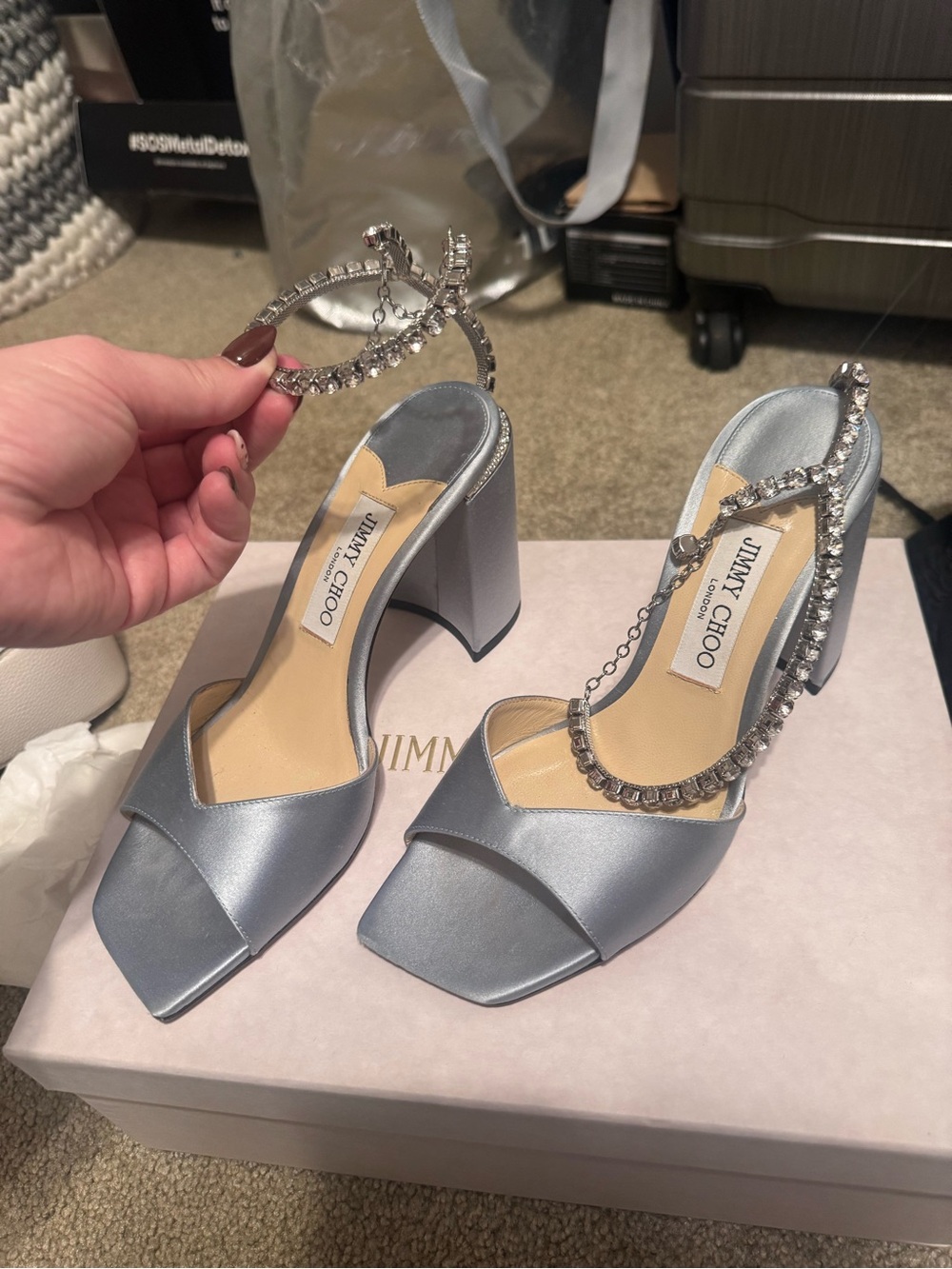 Jimmy Choo Silver Crystal-Embellished Block Heel Sandals - Picture 4 of 7